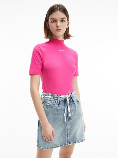 Calvin Klein Ruhák HU066493 | Calvin Klein Organic Cotton Mock Neck Női Póló Rózsaszín
